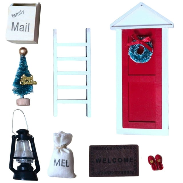 Puerta Decorativa Corte Casa De Muñecas Modelo Miniatura Gnomo Conjunto Accesorios Árbol De Navidad Escalera De Madera Decoraciones Adorno Minnieouse HA038612-00