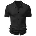 thumbnail image 4 of xfsWaSs Men's Short Sleeve Ribbed Knit Shirts Solid Color Casual Button Down Shirt Soft Comfortable Stretch Tops Fashion Everyday Wear Mens Shirts, 4 of 4