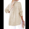 thumbnail image 3 of Blusas Casuales de Larga con Cuello en V y Botones para Mujer, Blusas Lisas de Gran Tamaño. Albaricoque XL, 3 of 7