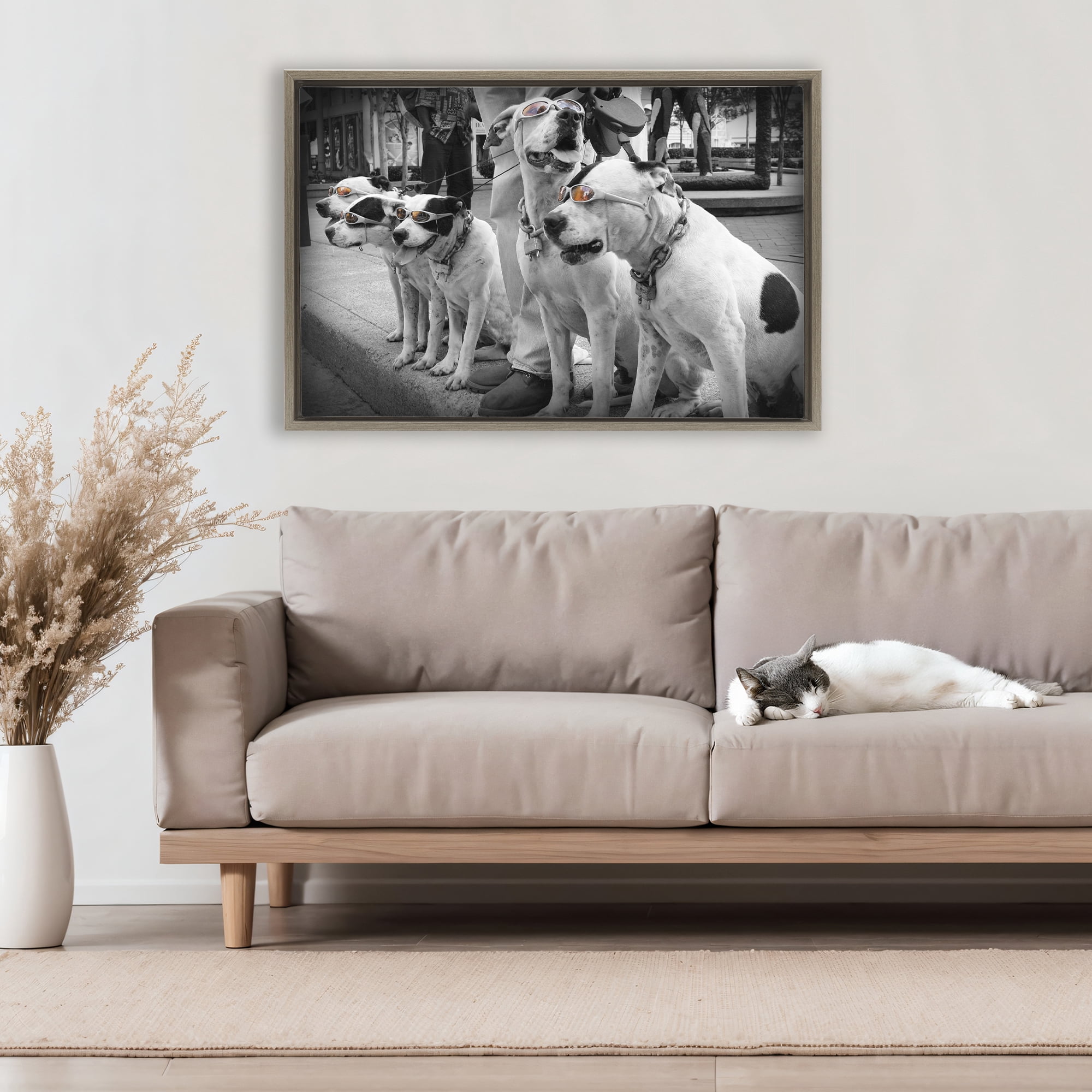 Stupell Industries Afternoon Stroll Pups Brown Framed Floater Canvas Wall Art, design by Scott Henderson