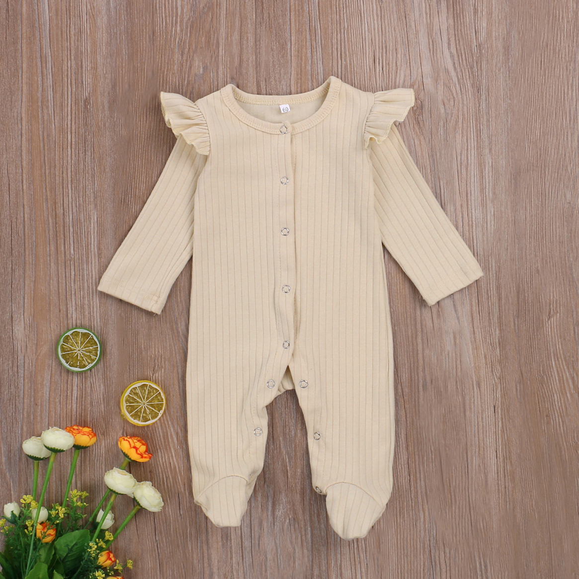 Mialoley Baby’s Ribbed Jumpsuit, Long Lace Sleeve Long Button Pants ...