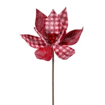 Vickerman 21" Red and White Frosted Buffalo Check Velvet Poinsettia, 2 per bag.