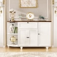 thumbnail image 3 of Homieasy Kitchen Sideboard Cabinet Buffet Table with Power Outlets, 55"Coffee Bar Cabinet with Drawer, Wine Rack/Shelves, for Living Room Entryway,White and Brown, 3 of 9