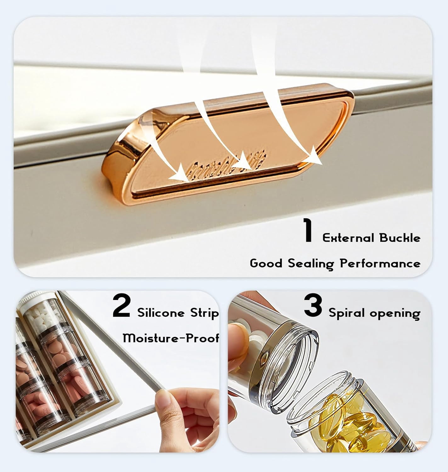 7-Day Pill Organizer with 21 Compartments for 3 Times Daily - Extra-Large Moisture-Proof Travel Pill Case for Vitamins, Fish Oil, Medications - Weekly Medicine Dispenser, White