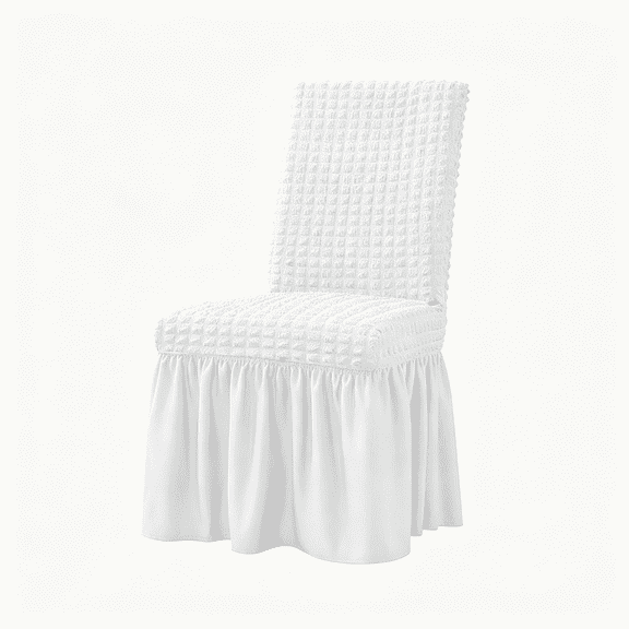 AUQ Dining Room Chair Slipcovers 1-Piece Stretch White Dining Chair Covers Dorm Chair Cover Non Slip Washable Furniture Protector with Skirt Country Style for Hotel Ceremony Party(White)