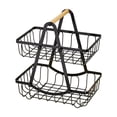 thumbnail image 2 of Hogar y cocina, Almacenamiento y organización, Frutero de doble capa con desagües desmontables, cesta de mano con asa de madera, cesta de hierro forjado, cesta de almacenamiento para cocina y sala de, 2 of 6