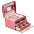 thumbnail image 1 of 3-Layer Jewelry Box for Women Girls, Travel Lockable Jewelry Case with Handle Mirror Drawers, Leather Storage Case Jewelry Display Organizer Jewelry Holder for Rings, Earrings, Necklaces, Bracelets, 1 of 11