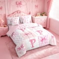 thumbnail image 2 of meiyoeat Pink Ribbon Bowknot 7 Pieces Full Size Bedding Sets For Girls,Cute Bowtie Alphabet Print P Full Size Bed in a Bag For Kids,Pink Reversible, 2 of 7