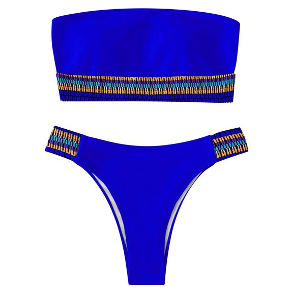 Sngxgn Bikini Set for Women Two Piece Swimsuits V Neck Tie Spaghetti Straps(Blue,L)