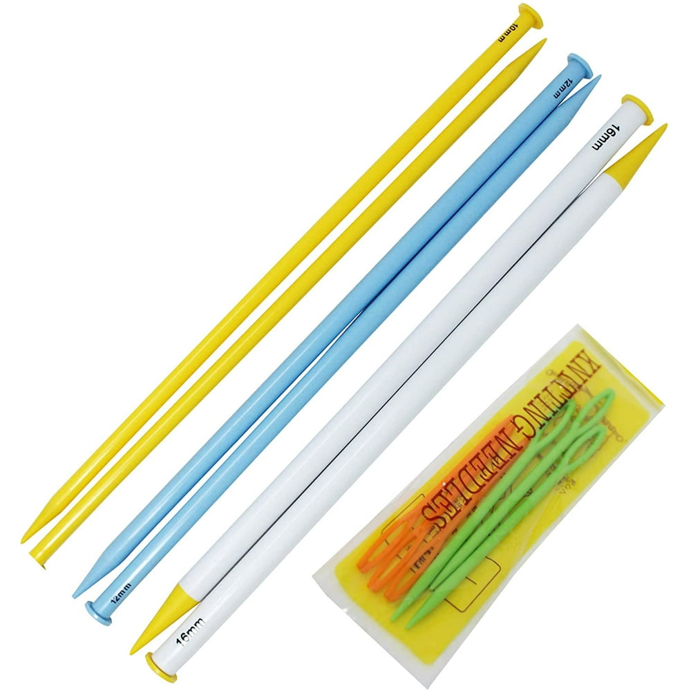 KnitPal 16 Inch Large Knitting Needles for Jumbo Yarn, Set of 3 Oversized Plastic Straight