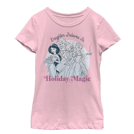 Girl s Disney Princesses Christmas Daughter Belives in Magic Graphic Tee Light Pink Small