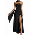 thumbnail image 2 of Strapless Halter Drop Waist Bridesmaid Dresses for Women with Scarf Split Formal Evening Pure Black S, 2 of 6