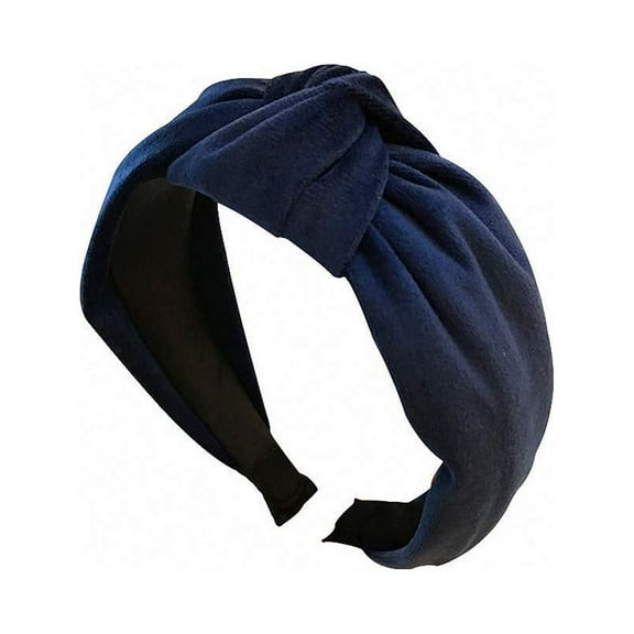 Nvzi -b Simple Velvet Cross Hair Hoop Retro Middle Knot Wide Edge Headband (Dark Blue)
