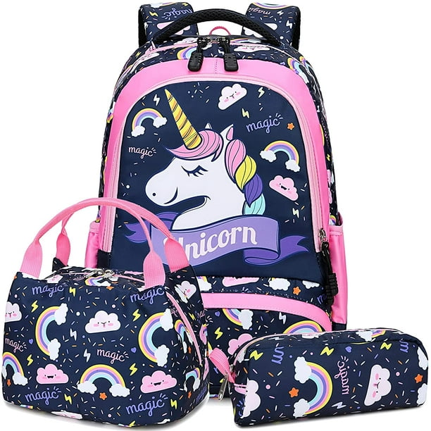 School backpacks set girls unicorn backpack with lunch bag and pencil case kids hot sale