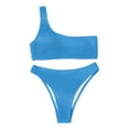 thumbnail image 2 of Dolkfu Swimsuit Women High Waisted Ribbed Two Piece Bikini Sets One Shoulder Push Up Padded Womans Bathing Suits S, 2 of 3