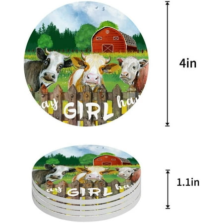 

FMSHPON Hay Girl Hay Cattle Farm Style Set of 6 Round Coaster for Drinks Absorbent Ceramic Stone Coasters Cup Mat with Cork Base for Home Kitchen Room Coffee Table Bar Decor