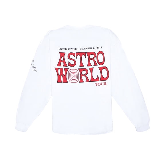 Travis Scott Men's Astroworld Chicago Exclusive Longsleeve T-Shirt White, from StockX