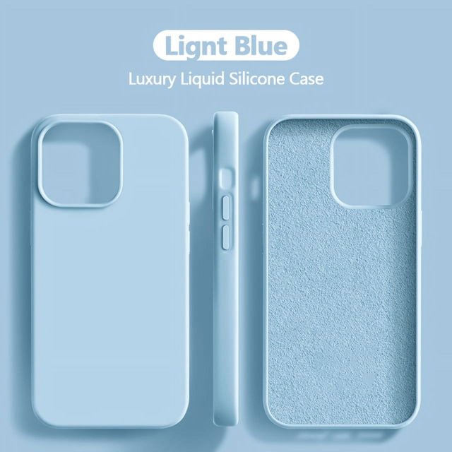 Luxury New Upgrade Liquid Silicone Case For iPhone 16 Pro Max Soft Cases For iPhone 16 Plus Shockproof Cover Phone Accessories Light blue For iPhone 16 ProMax
