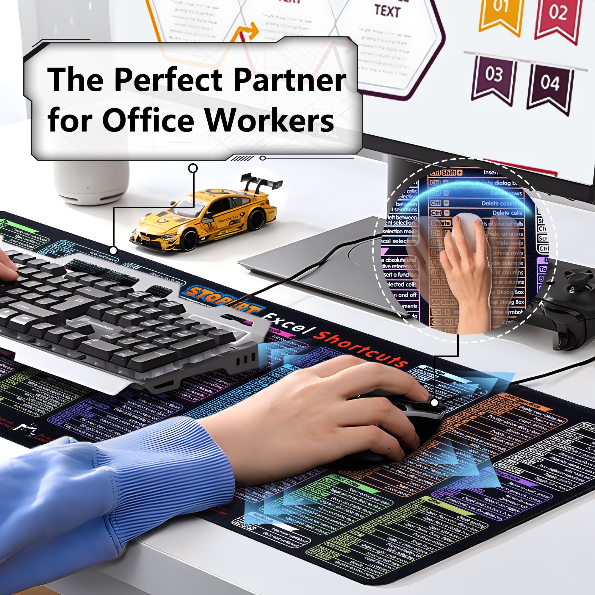 Office Excel Cheat Sheet Desk Pad Mat, XL Excel Shortcuts Mouse Pad Gaming, Large Mouse Pads for Desk, 31.5”x11.8” Desk Matt for Desktop, Waterproof Anti Slip Computer Keyboard Pad with Shortcuts