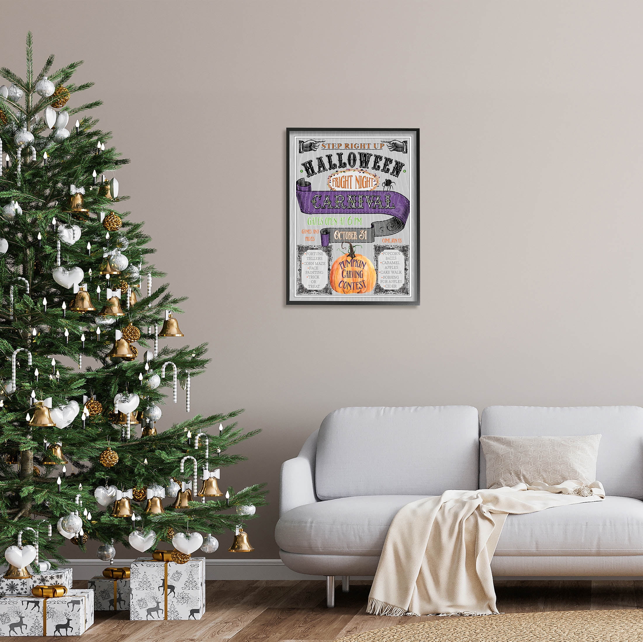 Stupell Industries Halloween Fright Night Carnival Sign Graphic Art Black Framed Art Print Wall Art, Design by Livi Finn