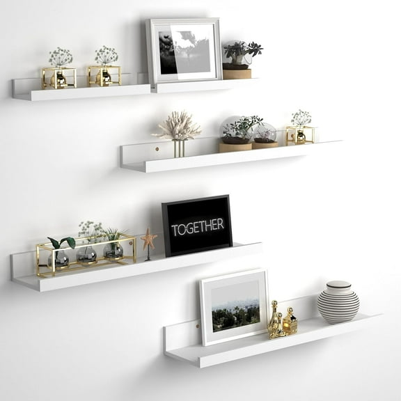 24 Inch Wall Mounted Floating Shelves Set of 5, White  Wall Shelves for Bathroom, , Kitchen,  Room Storage and Decoration, Wooden Picture Ledge