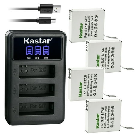 Kastar 4 Pack Battery and LCD Triple USB Charger Compatible with SJCAM SJ7 Star SJCAM SJ7B Battery and Charger SJCAM SJ7 Star Sport Camera SJCAM SJ7 Star 4K Ultra HD Action Camera