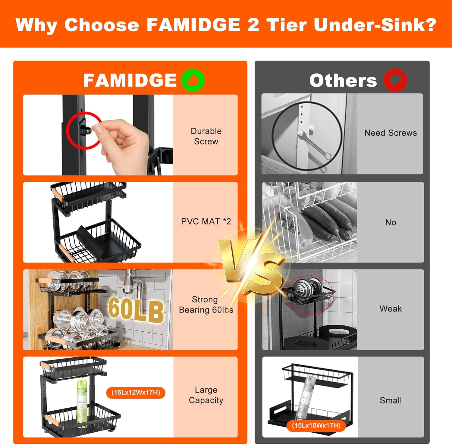Under Sink Organizer, 2 Packs 2 Tier Under Sink Organizers and Storage, Slide Out Pull Out Cabinet Organizer Shelf, Metal Sliding Drawer for Kitchen Bathroom Pantry Cabinet Closet Organization Rack