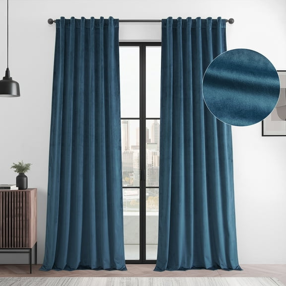 HPD Half Price Drapes Basic Deluxe Velvet Room Darkening Curtains with Rod Pocket - 2 Panels Set - Window Curtains for Living Room & Curtains for Bedroom, 50W X 108L, Dark Blue