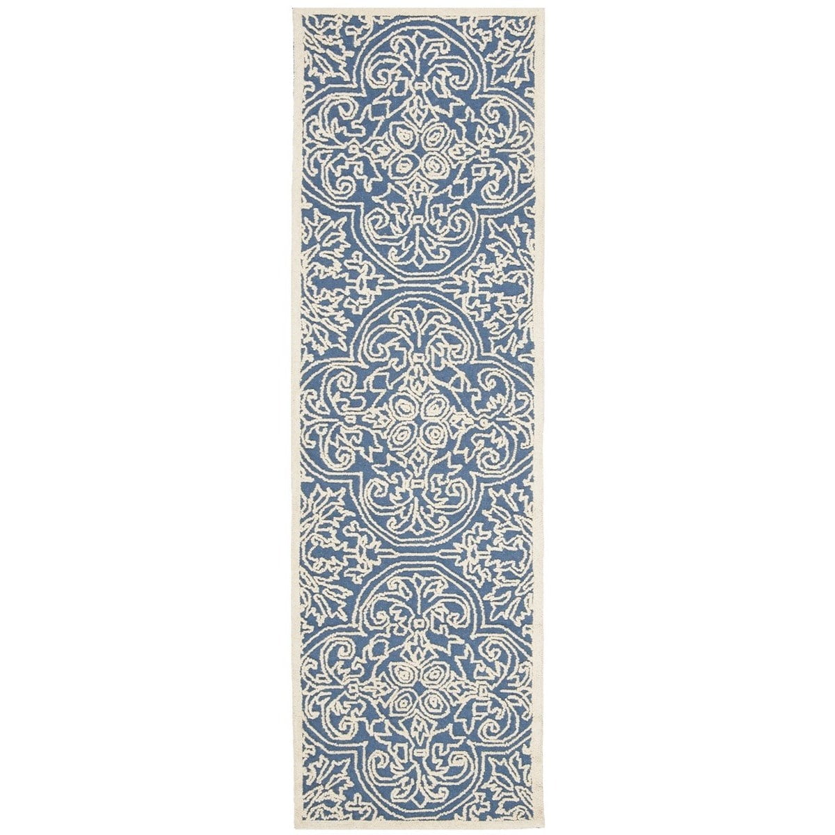 SAFAVIEH Trace Burton Geometric Wool Runner Rug, Blue/Ivory, 2'3" x 8'