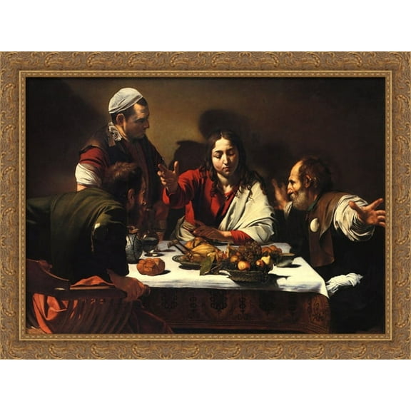 The Supper at Emmaus 38x28 Large Gold Ornate Wood Framed Canvas Art by Caravaggio