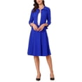 thumbnail image 2 of INSPIRE CHICBusiness Skirt Suit Sets for Women's 2 Piece Outfits Office 3/4 Sleeve Blazer Jacket Pleated Skirts XS Royal Blue, 2 of 6