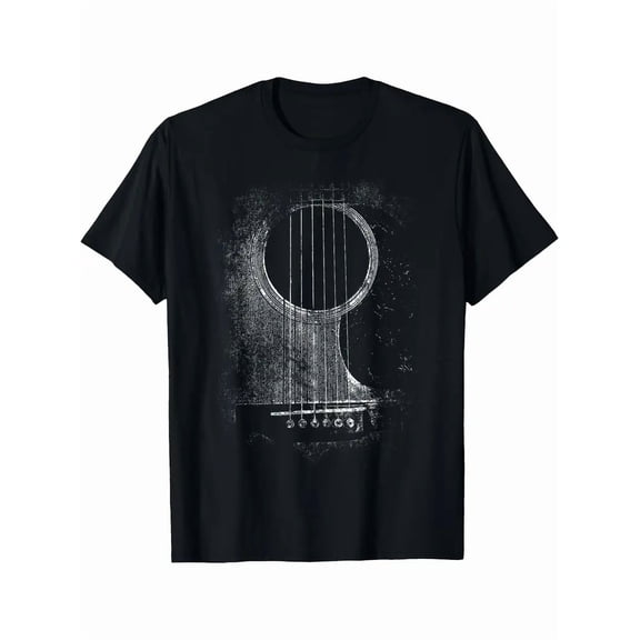 Men's Classic Rock & Roll Acoustic Guitar Graphic T-Shirt - Casual Comfy Cotton Crew Neck, Short Sleeve
