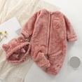 thumbnail image 2 of Povozer Baby Fleece Snowsuit, Infant Winter Coat, Long Sleeve Baby Rompers Jumpsuit(Pink,6-12 Months), 2 of 4