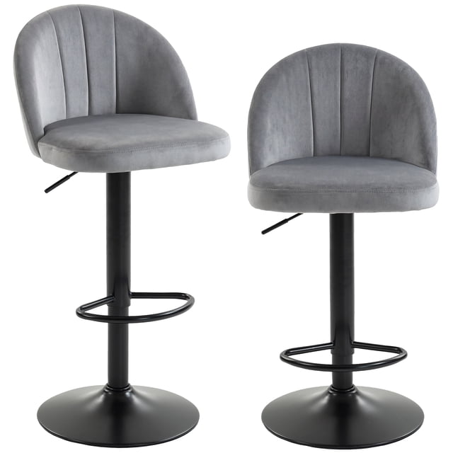 HOMCOM Bar Stools Set of 2, Swivel Counter Height Barstools, Grey