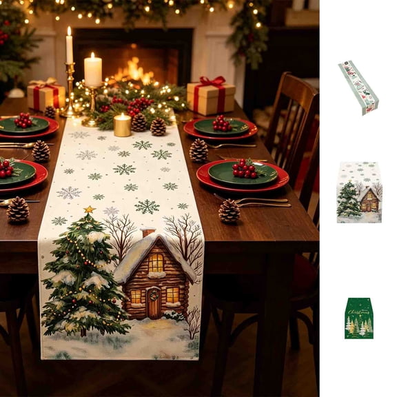PYURTEP Christmas Table Runner, Soft Table Runner with Festival Print, Decorative Dining Table Cover for Christmas Party Home, 12.99 x 72.04 inch