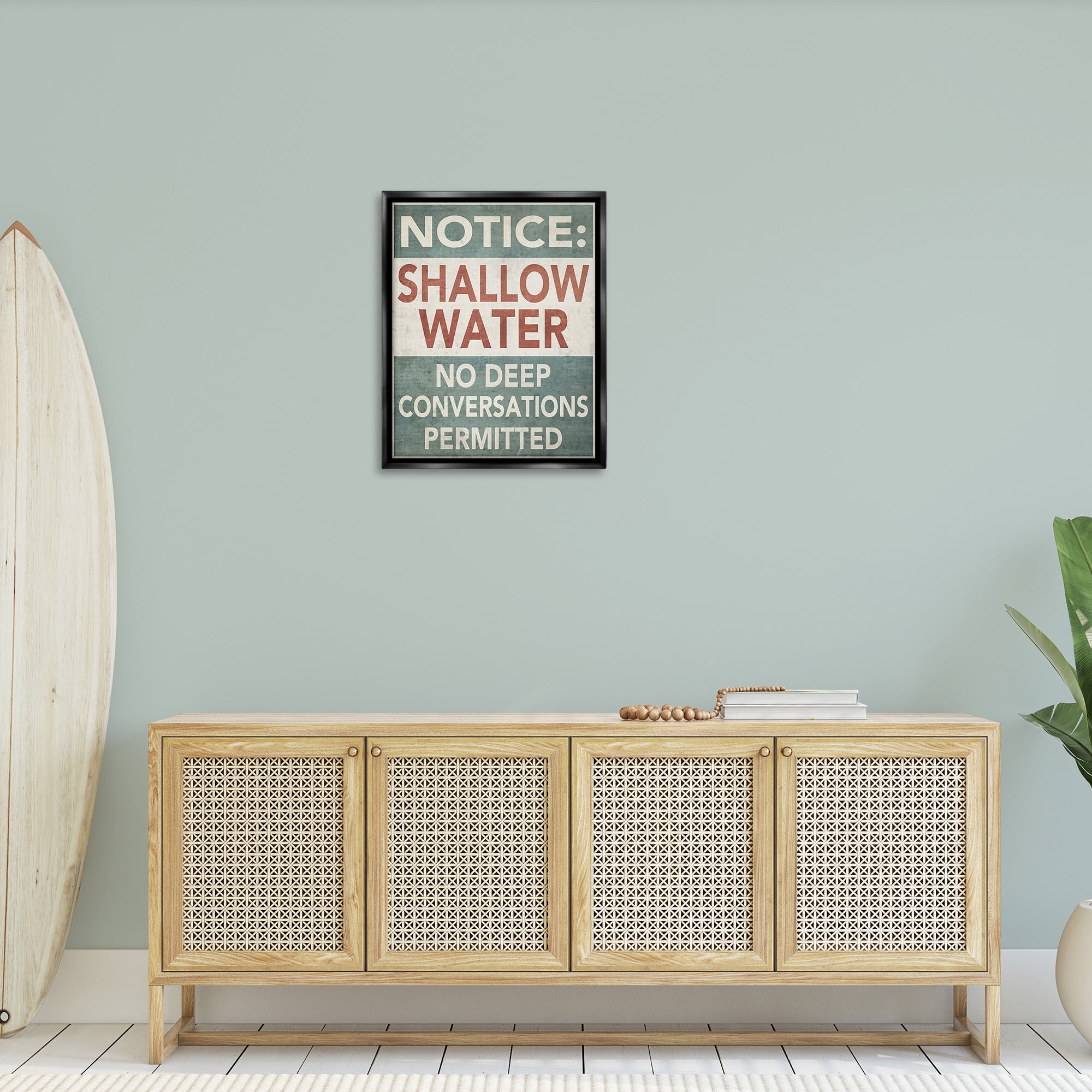 Stupell Industries Vintage Shallow Water Phrase Typography Painting Black Floater Framed Canvas Art Print Wall Art, 25 x 31