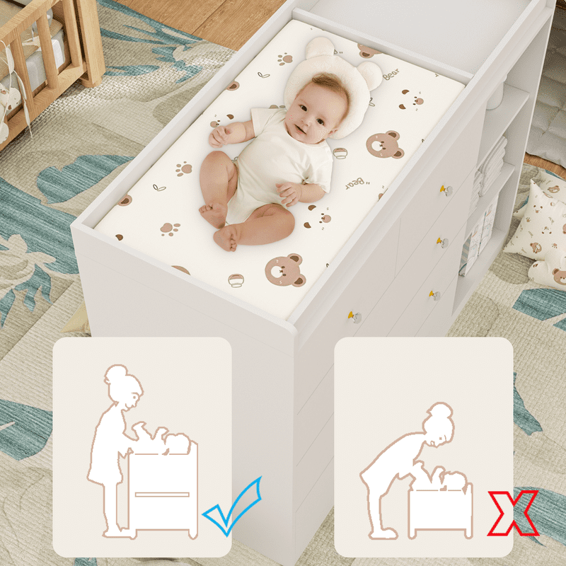 QUNTTINA Baby Changing Table Dresser with 5 Drawers and 3 Storage Cabinet, White