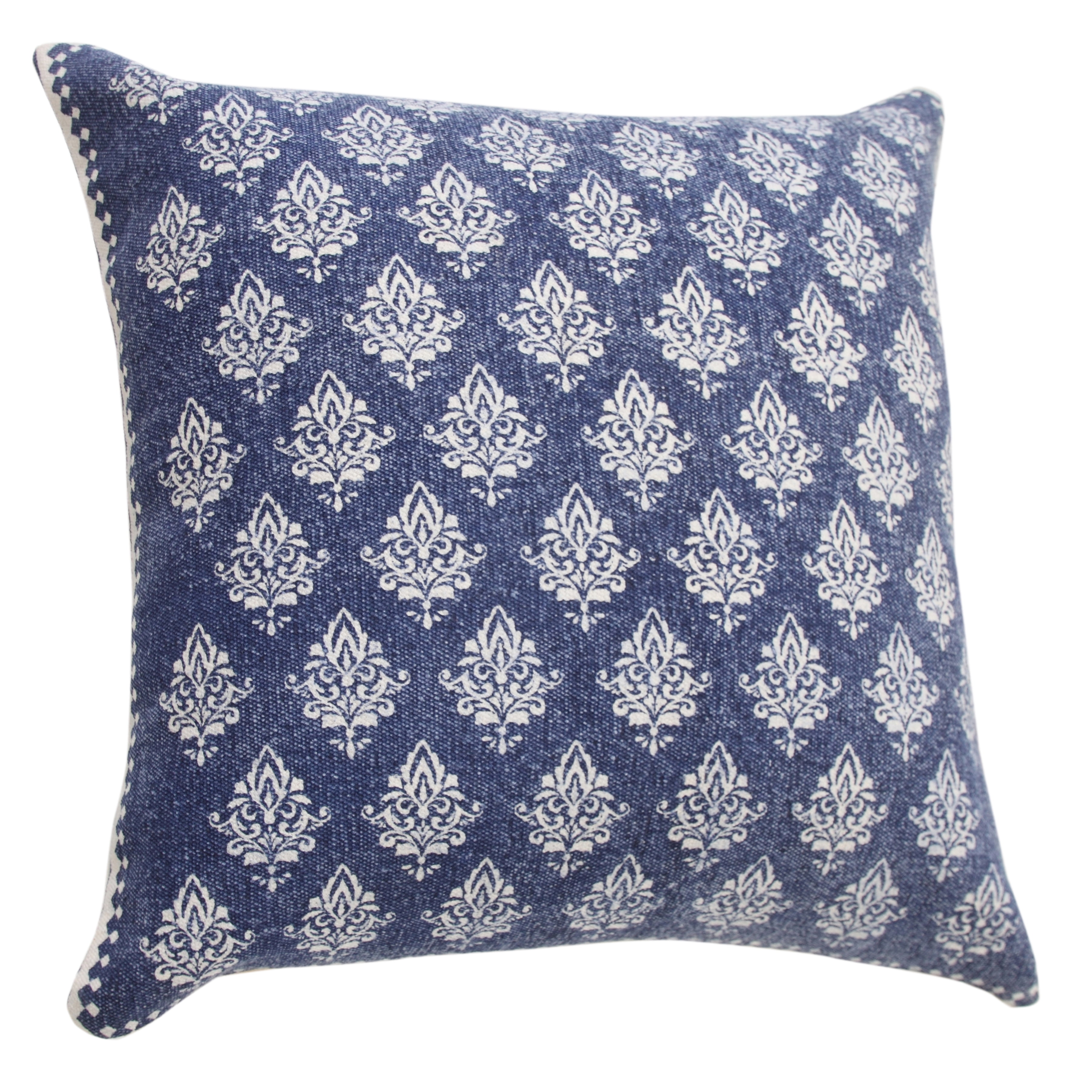 Ox Bay 20" x 20" Hand-Woven Blue/ White Floral/Botanical Organic Cotton Pillow Cover