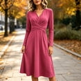 thumbnail image 2 of Ashirexll Long Sleeve Dress for Women A-Line Wrap Style Long Sleeve V-Neck Solid Color Dress with Cross Over Waist, 2 of 6