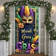 thumbnail image 3 of Purple Mask Mardi Gras Banner Colorful Feathers Carnival Display Golden Decorations Pattern Masquerade Backdrop for Mardi Gras Party Masquerade Ball Festival Celebration, 3 of 9