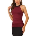 thumbnail image 4 of INSPIRE CHIC Women's Top Halter Neck Sleeveless Stretchy Slim Fit Party Ruched Top XL Wine-Solid, 4 of 6