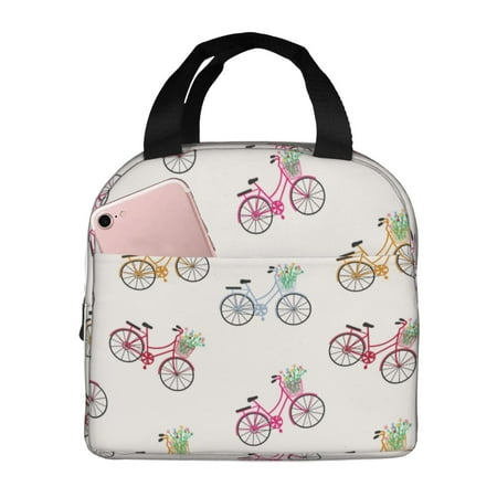Insulated Lunch Bag for Women Men - Bike flower pink Leakproof Cooler Lunch Box for Women Men  Lunch Tote Bags for Work School Picnic Travel