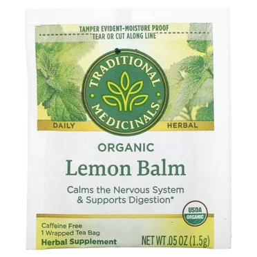 16 Wrapped Tea Bags, Organic Lemon Balm, Caffeine Free, 0.85 oz (24 g)