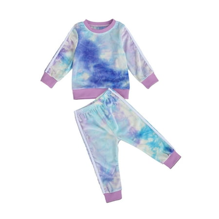 

Toddler Kids Baby Boys Girls Tie Dye Outfit Hoodie Sweatshirt Top Jogger Pants 2 Piece Clothes Sets
