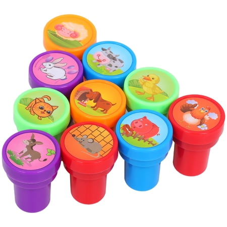 Grusce 10 Pcs Animal Stamps for Kids, Self Inking Stamps Kit, Cartoon Farm Animal Stampers for Crafting, Party Supplies Prize Box Toys Classroom Rewards Kids Party Favors Kid Art Projects