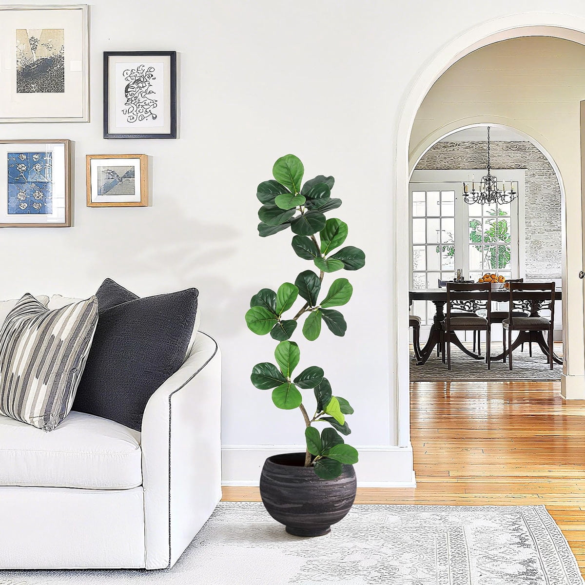 Ataucjin 5ft Fiddle Leaf Fig Artificial Tree, Faux Plants Indoor with Moss&White Planter, Fake Rubber Tall Fake Floor Plant in Pot,Artificial Trees for Home Office Living Room Decor