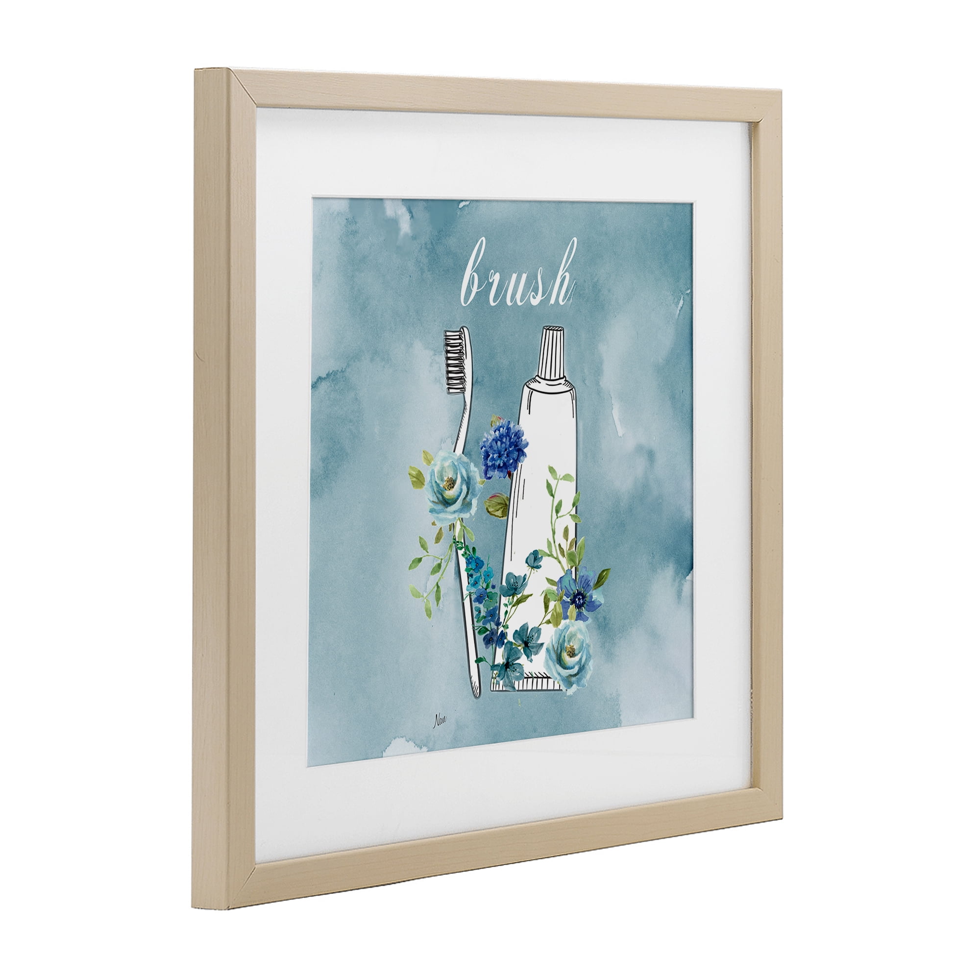 Stupell Industries Floral Bathroom Rules Brush Birch Framed Print Under Glass, design by Nan