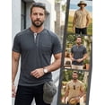 thumbnail image 5 of Men's Casual Henley Shirt Short Sleeve Cotton Fashion T-Shirt with Pocket, Retro Textured Slim Fit Summer Top Black Grey M, 5 of 7