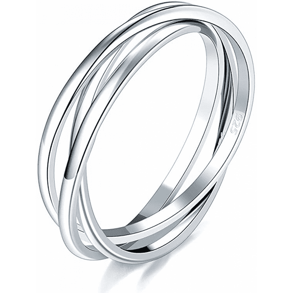 Rush 925 Sterling Silver Ring Triple Interlocked Rolling High Polish Ring ----Size 7 S1522