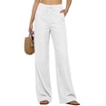 thumbnail image 2 of Linen Pants Women 2026 Summer Casual High Waist Straight Leg Trousers Lightweight Loose Plus Size Pant with Pockets White M, 2 of 7